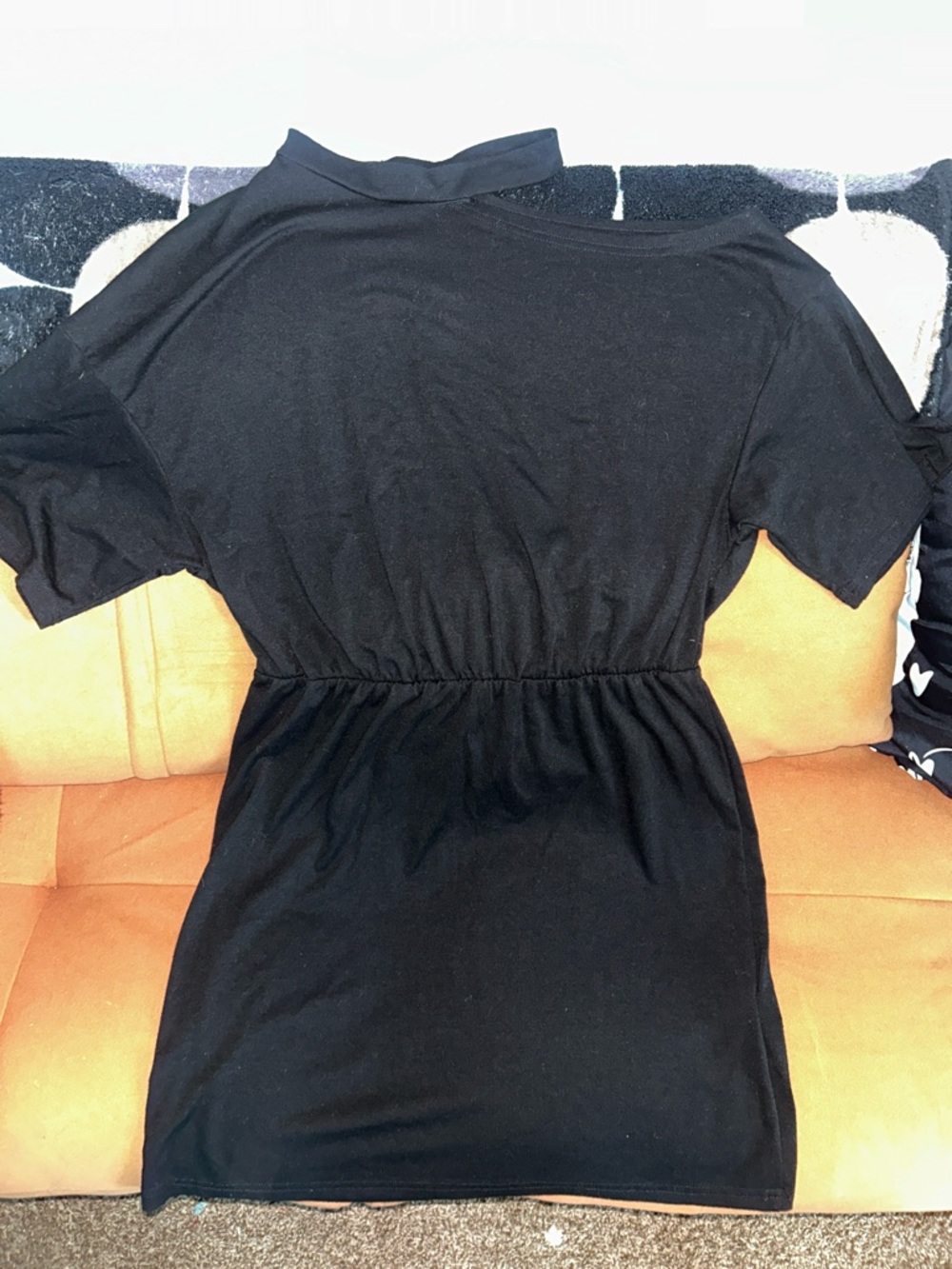 SHEIN Women's Black Elastic-Waist Short Sleeve Off Shoulder Dress
